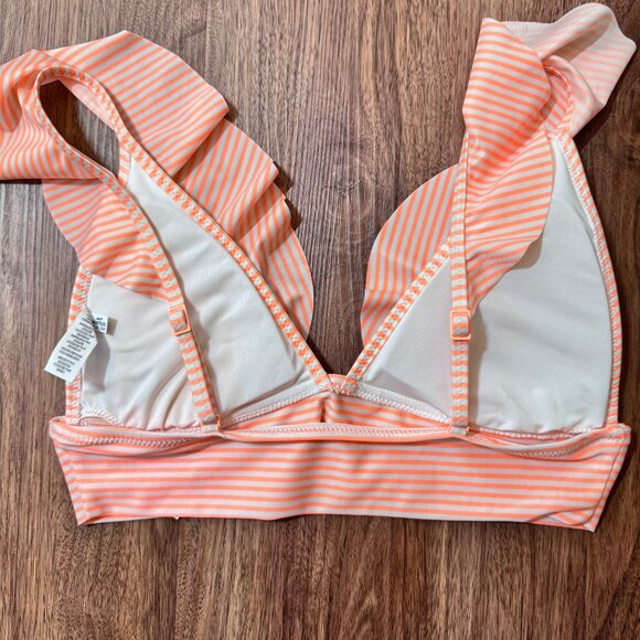 Aerie‎ Orange Stripe MED Ruffle Bikini Top LARGE Bottom Two Piece Swimsuit READ - Picture 5 of 13